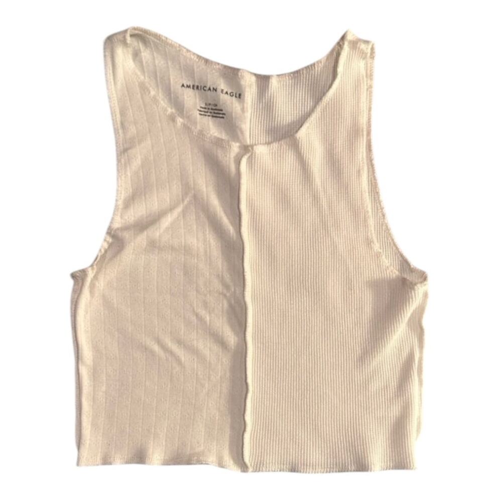 American Eagle White Ribbed Cropped Tank Top